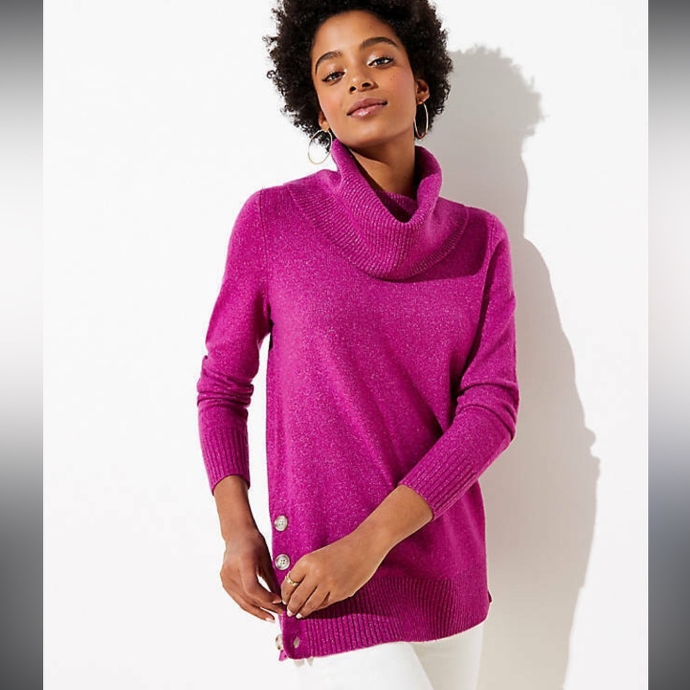 Loft NWT Merino Wool Blend Side Button Cowl Tunic Sweater XL